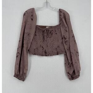 Wilfred Blush Pink Floral Square Neck Balloon Sleeve Smocked Crop Top Sz XL